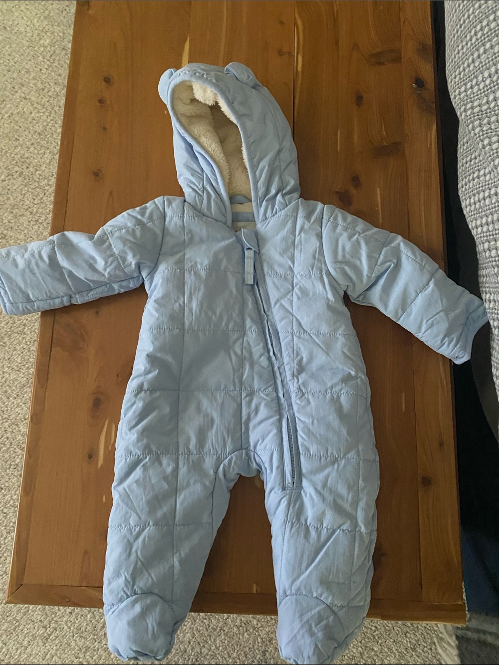 Cat & Jack Light Blue Quilted Hooded Baby One-Piece